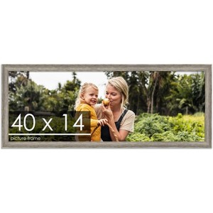 PosterPalooza | 40x14 Thin Barnwood Picture Frame, UV Acrylic, 2 Finishes - Grey and Black - 1 of 4