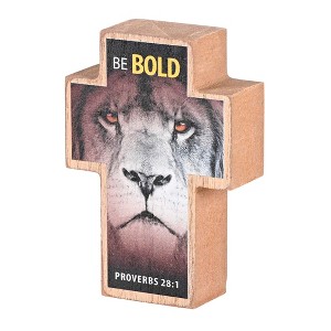 Dicksons Lion Head - Be Bold, Proverbs 28:1, Multicolor 3.88 x 2.75 Inch MDF Wood Tabletop Block Cross Sign Plaque - 1 of 1