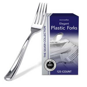 Stock Your Home 125-Pack Disposable Heavy Duty Plastic Forks (Silver) - 1 of 4