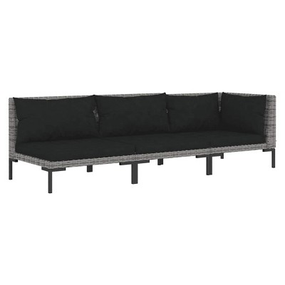 vidaXL 3 Piece Patio Lounge Set Dark Gray Half Round Poly Rattan