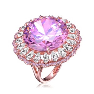 Guili Sterling Silver Ring with Rose Gold Plating, Pink Cubic Zirconia, and Halo Flower Design, Elegant Cocktail Style, Available in Sizes 6, 7, 8. - 1 of 3
