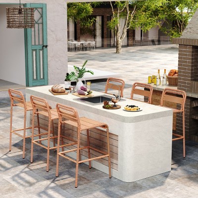 Set Of 6 Outdoor Metal Bar Stools,Height Barstools With Iron Frame,Patio Bistro Armless Stools Set For Backyard Living Room-Coolbibila