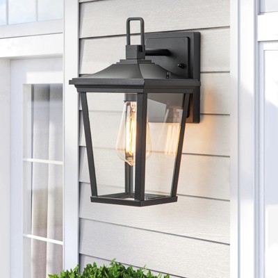 LLHZSY 1-Light Modern Outdoor Wall Lantern Sconce 12 3/5" Black Outdoor Wall Lights Fixture with Glass Shade