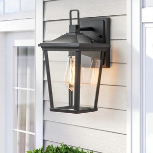 LLHZSY 1-Light Modern Outdoor Wall Lantern Sconce 12 3/5" Black Outdoor Wall Lights Fixture with Glass Shade - 1 of 4