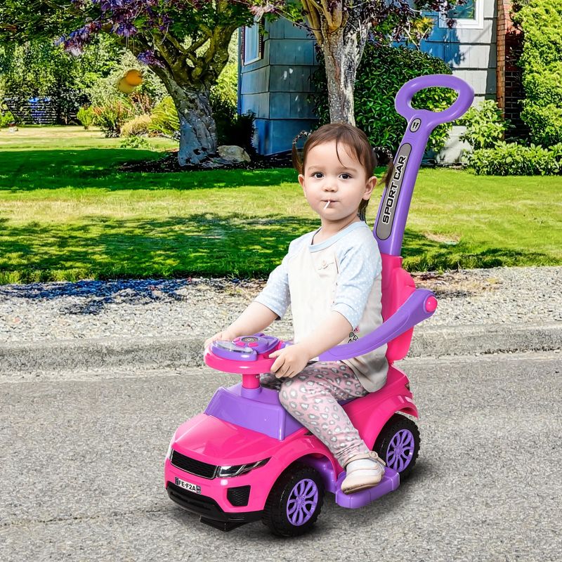 Aosom 3 In 1 Push Cars for Toddlers Kid Ride on Push Car Stroller Sliding Walking Car with Horn Music Light Function Secure Bar Ride on Toy for Boy Girl 1-3 Years Old, 4 of 11