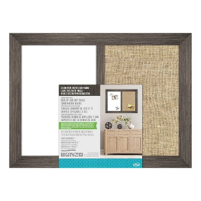 The Board Dudes FHD82 Multifunctional Walnut Frame Magnetic 17 x 23-Inch Combo Dry Erase and Burlap Board with Wall Mounting Hardware Included