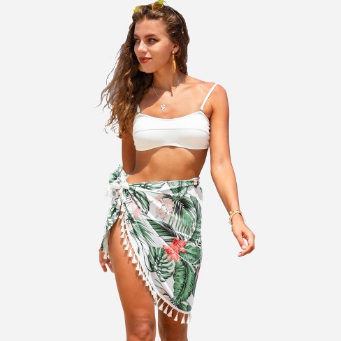 Women's Beach Scene Floral Side-Tie Sarong Cover-Up