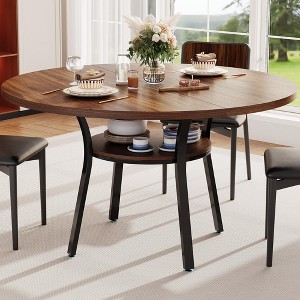 47" Round Farmhouse Dining Table for 4-6 People - Kitchen & Living Room Table with Storage Shelf (Table Only) - 1 of 4