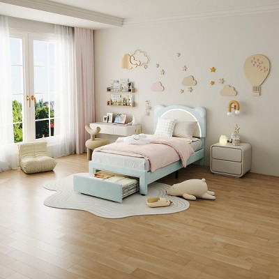 Nasitip Bed Frame with Drawer, Upholstered Platform Bed Frame with Adjustable Headboard, Wooden Slats Support, No Box Spring Needed