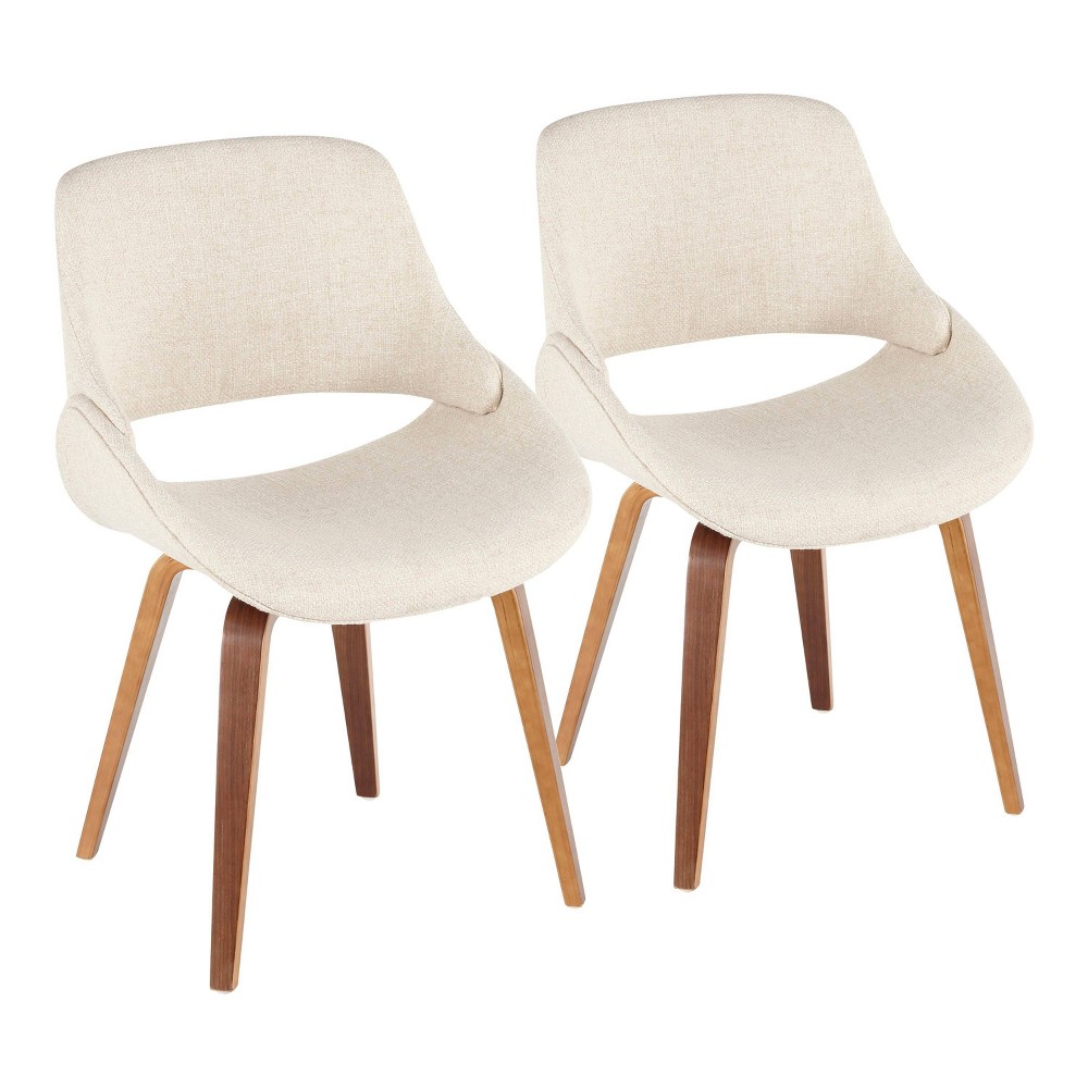 Photos - Dining Table Set of 2 Fabrico Mid-Century Modern Dining/Accent Chair Walnut/Cream - LumiSource: Polyester Upholstery, Wood Legs, Floor Pr