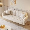ORRD 70" Beige Velvet Sofa Bed with Nailhead Trim & Matching Pillow – Convertible Sleeper - 3 of 4