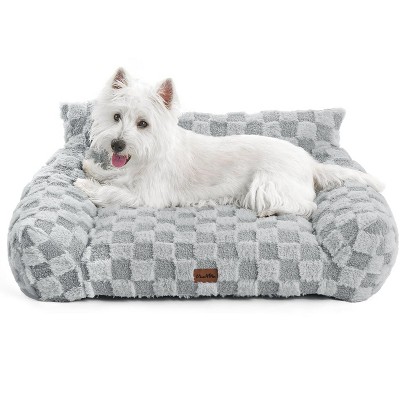 Soft Cat Couch Bed, Faux Fur Checkered Pet Sofa