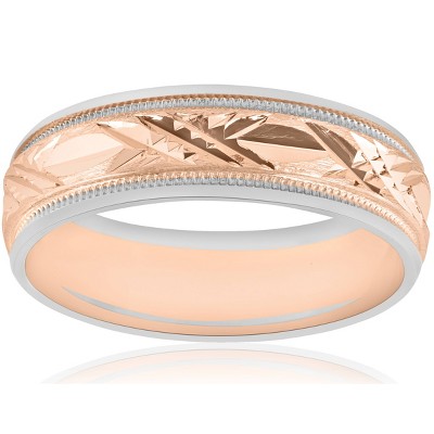 Pompeii3 14K Rose & White Gold Two Tone Mens 6mm Swiss Cut Wedding Band