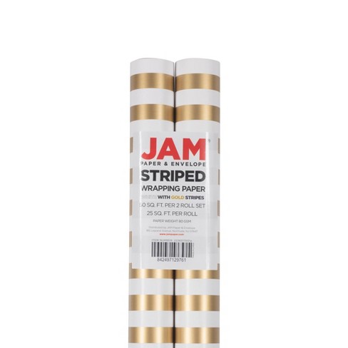 Jam Paper Gift Wrapping Paper Gold & White Stripes 25ft : Home
