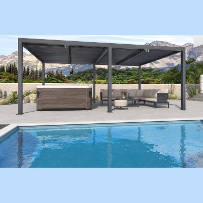 PURPLE LEAF Louvered Pergola Outdoor Aluminum Pergola with Adjustable Roof for Deck Backyard Garden Grey Hardtop Gazebo