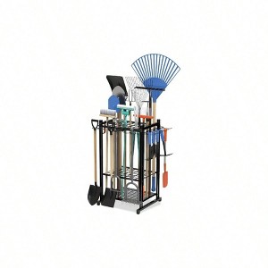 Garden Organizer Rack 50 Tools Heavy - Duty Steel Garage Storage Shed Patio Outdoor Black with 11 Hooks Broom Holder - 1 of 4