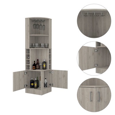 Vynxaria Space-Saving Corner Cabinet with Wine Glass Rack and Cubbies