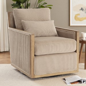 26.7" Corduroy Swivel Barrel Chair with Pillows and Metal Base - 1 of 4