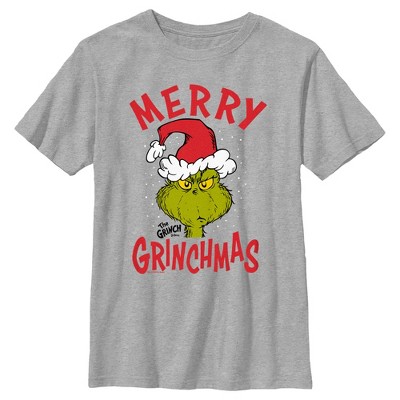 Boy's Dr. Seuss Merry Grinchmas T-shirt - Athletic Heather - Medium ...