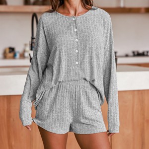 Women's Cozy Gray Ribbed Knit Loungewear Set - Cupshe - 1 of 4