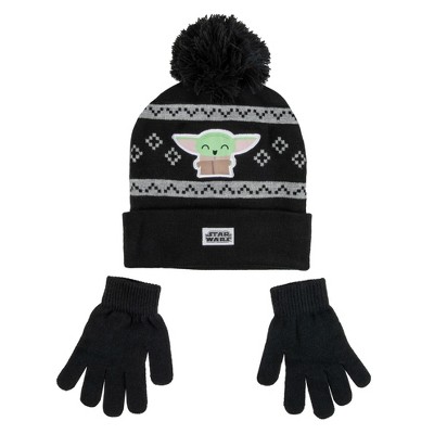 Star Wars Boys The Mandalorian Chibi Baby Yoda Beanie And Gloves Set Youth OSFM