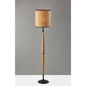 Cayman Natural Wood Floor Lamp Black - Adesso: Transitional Style, Rattan Shade, ETL Listed, 3-Way Switch - 1 of 4