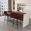 Modern Black Kitchen Island Dining Table with LED Lights and 2 Brown Bar Stools, Faux Marble Counter Height Set for Eat-in Kitchen-3irtyhousy - 3 of 4