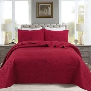 Marcielo 3 PCS Queen Size Embroidery Quilt Bedspread Set - 1 of 4