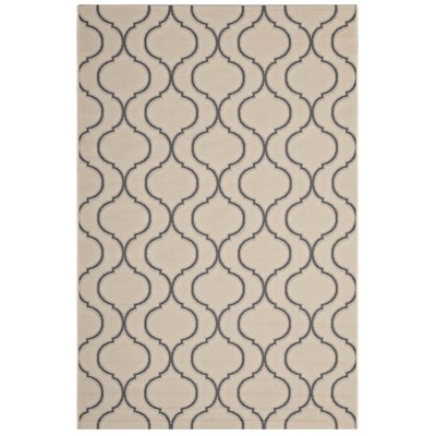 Modway Linza Wave Abstract Trellis 5x8 Indoor and Outdoor Area Rug - Beige/Gray,  100% Soft Polypropylene ,  Tight Low Pile Weave