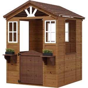 Wooden Kids Playhouse with Play Kitchen, Adventures Cottage for Backyard, Outdoor Toddler Playhouse - 1 of 4
