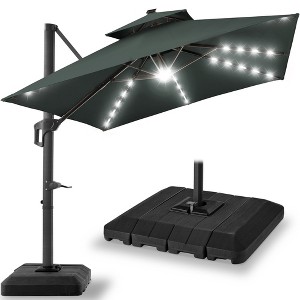 Best Choice Products 10x10ft 2-Tier Square Outdoor Solar LED Cantilever Patio Umbrella w/ Base Included - 1 of 4