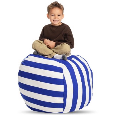 CreativeQT Stuff ’n Sit XL 38’’ Bean Bag Storage Cover for Stuffed Toys, Great as Bedroom Organizer or Chair, Blue/White Stripe