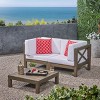 GDFStudio Keith Outdoor Acacia Wood Loveseat and Coffee Table Set with Cushions - 2 of 4