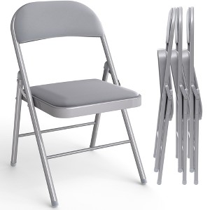 SUGIFT Folding Chairs with Padded Vinyl Seat, Heavy-Duty Metal Frame, Supports 330 lbs, Portable & Lightweight - 1 of 4