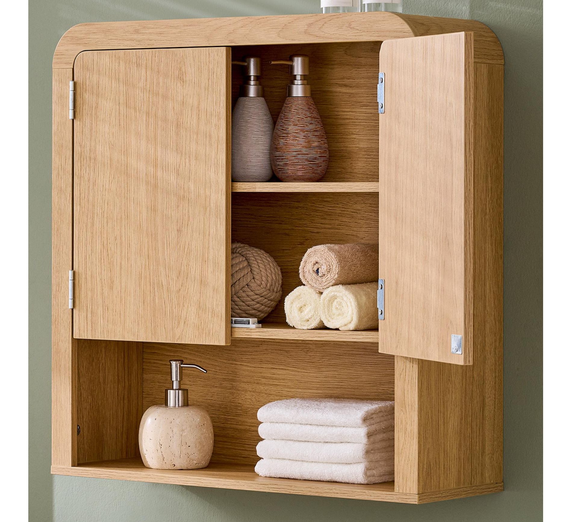 23.8" Bathroom Wall Cabinet, Wall Mounted Bathroom Cabinet with 2 Doors and Adjustable Shelf, Medicine Cabinet for Over Toilet Storage, Natural