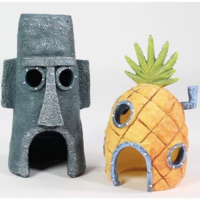 Penn-Plax Spongebob Squarepants Set Pineapple House and Squidward's House
