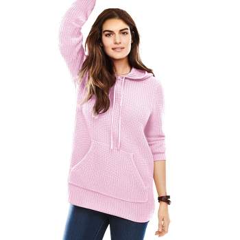 Woman Within Women's Plus Size Hooded Pullover Shaker Sweater