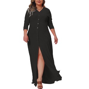 Agnes Orinda Women's Plus Size Side Split Long Sleeve Button Down Beach Maxi Shirt Dresses - 1 of 4
