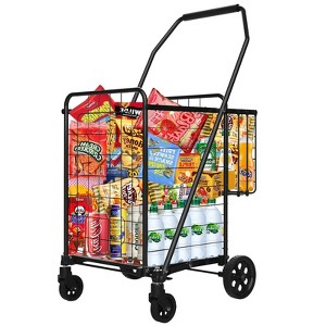 Folding Shopping Cart with Wheels, 360° Swivel Design, Heavy Duty Utility Cart, Black - 1 of 4