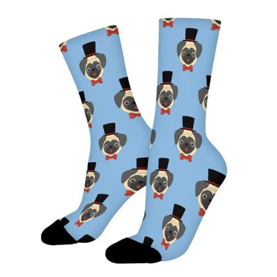 Cute Pug Women Printed Crew Socks Funny Funky Socks Soft Polyester Novelty Gifts for Artists Men