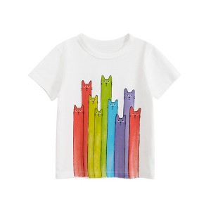 MyKids-USA Summer Girls’ Cartoon Cats Pattern Printed T-shirt in European and American Style - 1 of 4