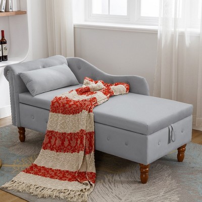 Modern Storage Sofa Recliner With Nailhead Trim, Button Tufted Upholstered Velvet Lounge Chair With Storage And Pillow For Living Room