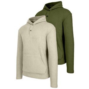 Blue Ice Men's  Loose Fit Waffle Knit Thermal Henley Pullover Hoodie -2 Pack - 1 of 4