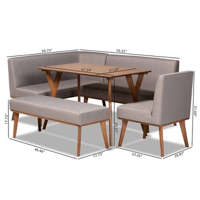 Odessa Mid-Century Modern Walnut Brown 5-Piece Dining Nook Set