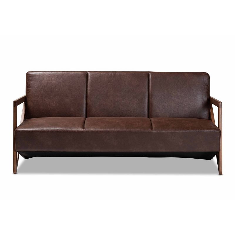 Christa Faux Leather Effect Fabric Upholstered Wood Sofa Dark Brown/Walnut Brown - Baxton Studio, 3 of 12