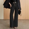 Women's High-Waist Trousers Kick Hem Flowy Pants with Metal Belt Solid Color Bottoms - 2 of 4