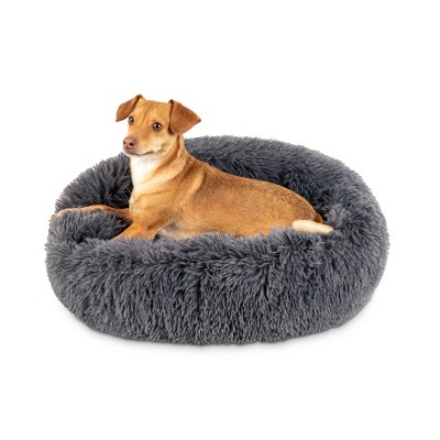 Best Choice Products 23in Dog Bed Self-Warming Plush Shag Fur Donut Calming Pet Bed Cuddler - Gray