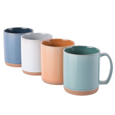Assorted Color Ceramic 18.5 OZ Mug Set with Glossy Finish