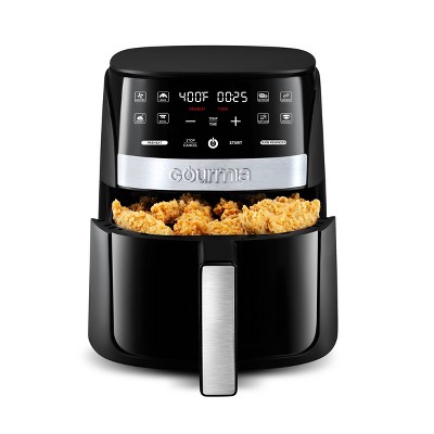 Gourmia Digital 3qt Air Fryer with Guided Cooking Prompts Black/Stainless Steel Finish: 1500W, Dishwasher-Safe Parts