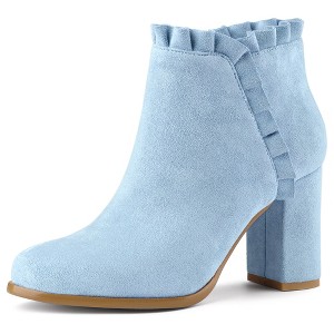 BLISSFUL STEP Women's Back to College Party Ruffle Pointed Toe Block Heel Ankle Boots - 1 of 4